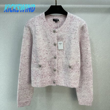 Chanel Pink Round Collar Wool Cardigan Sweater