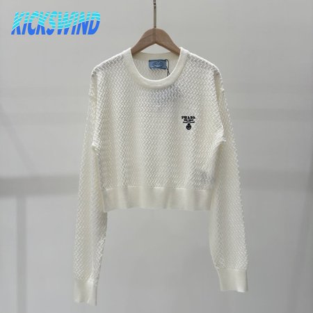 Prada Hollowed-out crew neck knitted Sweater