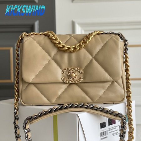 Chanel 19 Small Flap Bag in Light Beige Lambskin
