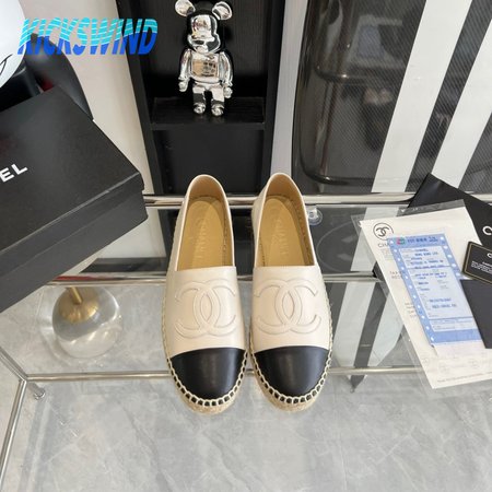 Chanel Lambskin Espadrilles 37 White Black Size 35-40
