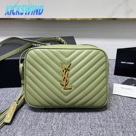 Saint Laurent Lou Mini Bag In Quilted Grain De Poudre Embossed Light Sage