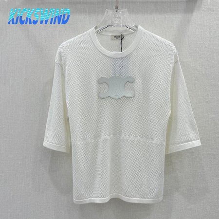 Celine Triomphe Perforated T-Shirt In Plonge Lambskin Optic White