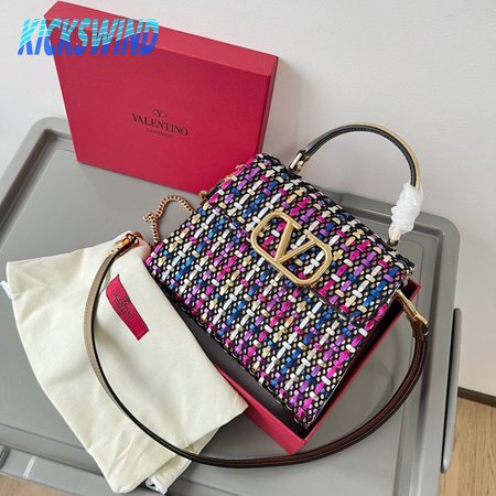 Valentino Small Vsling Handbag In Woven Metallic Nappa