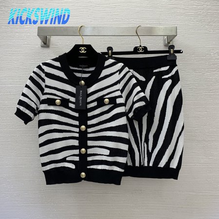 Chanel Zebra-print Knitted Two-piece Suit