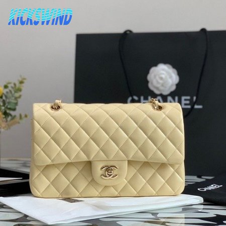 Classic Handbag Cloudy Pearly Goatskin & Gold-Tone Metal Light Yellow