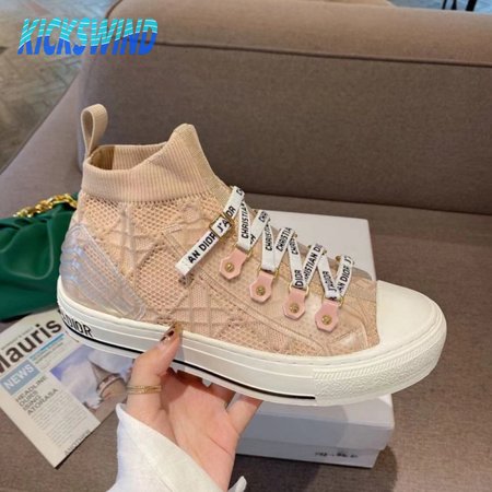 Dior Beige Knit And Leather Walk'N'Dior High Top Sneakers