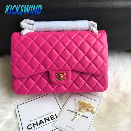 Chanel Classic Double Flap Quilted Lambskin Gold-tone Jumbo Pink