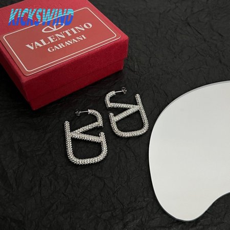 Valentino Garavani V Logo Silver-tone Crystal Earrings Women