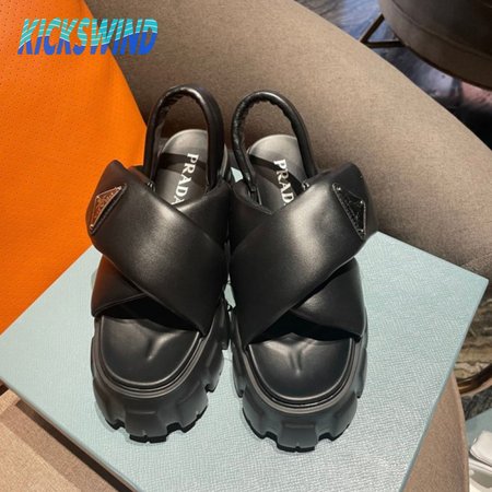 Prada Monolith Logo Patch Chunky Sole Sandals In Black