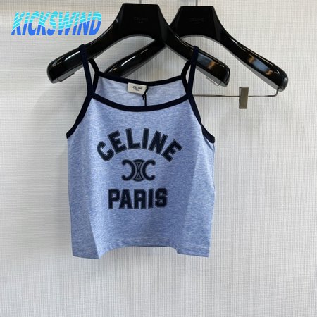 Celine Paris Tank Top In Cotton Jersey Blue/Navy