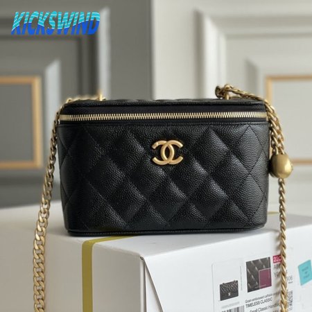 Chanel Black Leather Vanity, Cosmetic Pouch Bag