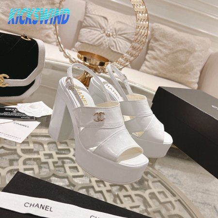 Chanel Sandal Patent Crumpled Lambskin White