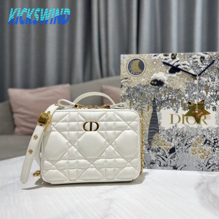Dior Caro Box Bag Latte Quilted Macrocannage Calfskin