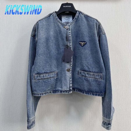 Prada Logo Cropped Denim Jacket