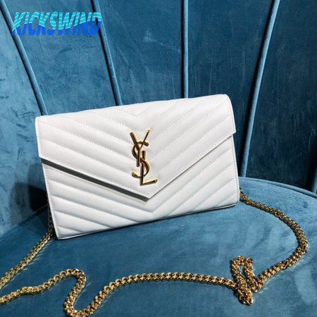 Saint Laurent MONOGRAM Grain Textured Jacquard Leather Chain Crossbody Bag White