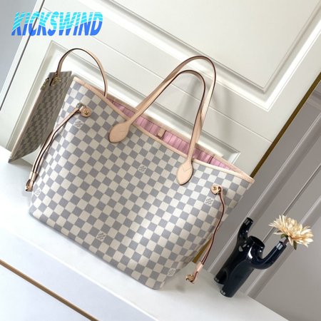 Neverfull Damier Azur GM Rose Ballerina Lining