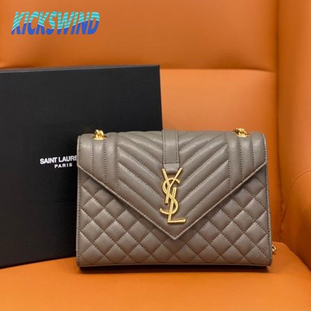 Saint Laurent Envelope Medium In Quilted Grain De Poudre Embossed Leather