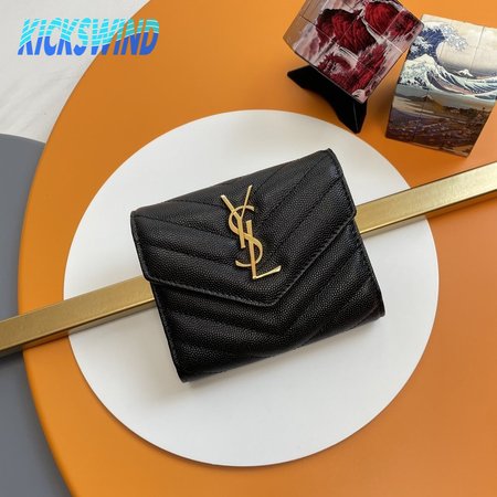 Saint Laurent Grain De Poudre Matelasse Chevron Small Monogram Envelope Wallet Black