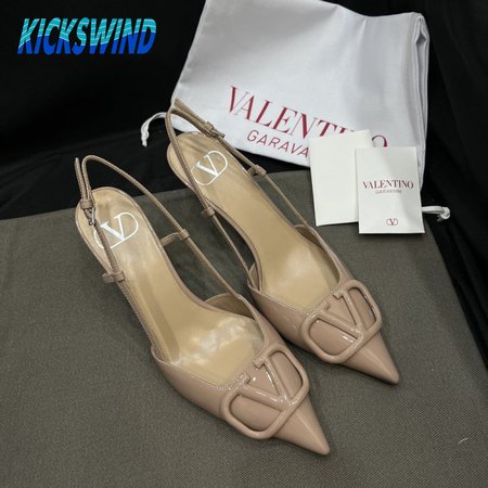 Valentino Beige Patent Leather VLOGO Slingback Pumps