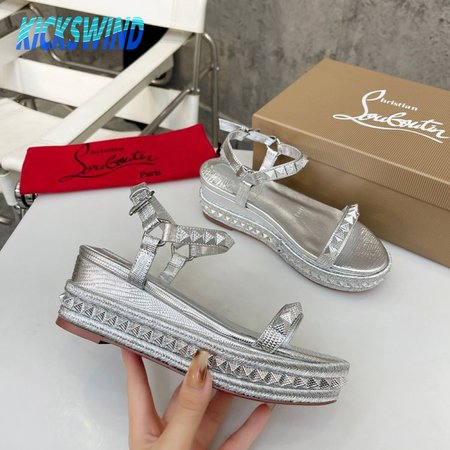 Christian Louboutin Pyraclou 110 Glitter Wedge Sandals In Silver