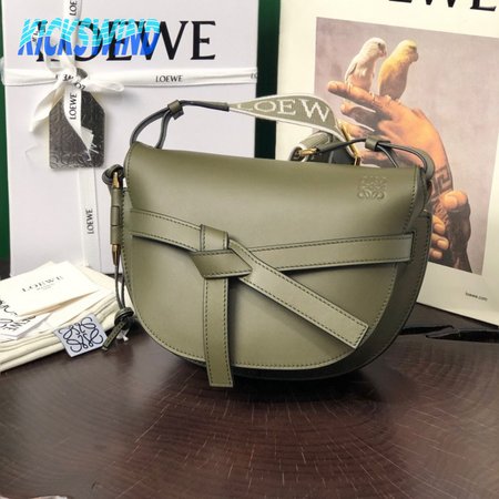 Loewe Small Gate Bag In Soft Calfskin And Jacquard Autumn Green