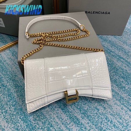 Balenciaga Hourglass Wallet On Chain Crocodile Embossed In White 9016