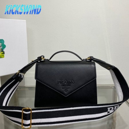 Prada Monochrome Saffiano And Leather Bag Black 1BD317