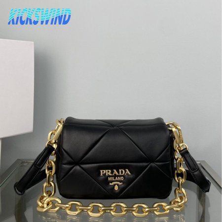 Prada System Nappa Patchwork Shoulder Bag Black 1BD292