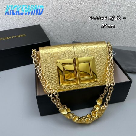 Tom Ford Shiny Stamped Crocodile Leather Natalia Mini Shoulder Bag Gold