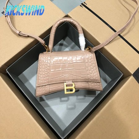 Balenciaga Hourglass Small Handbag Crocodile Embossed In Nude 6310