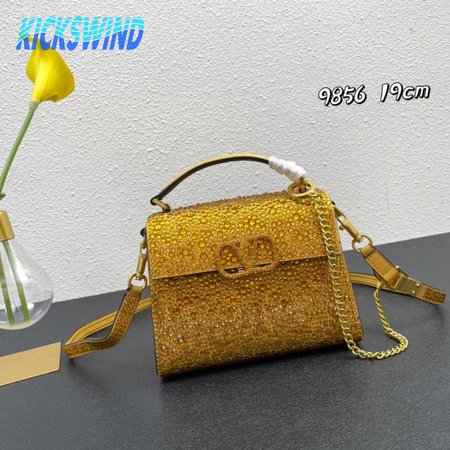 Valentino Mini Vsling Handbag With Rhinestones Gold