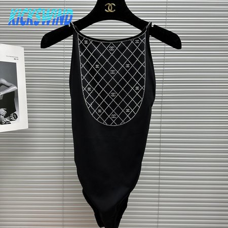 Chanel Swimsuit Stretch Jersey Strass Black Silver