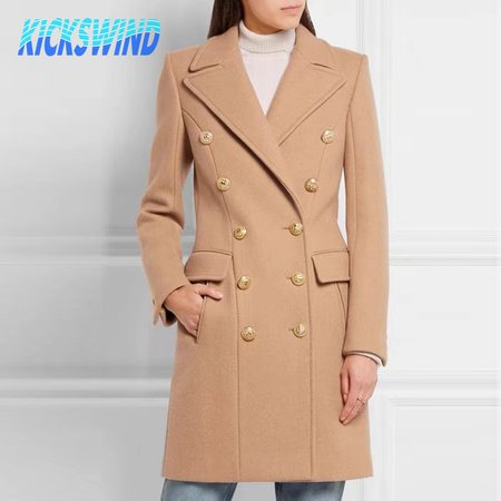 Balmain Black Double Breasted Gold Button Wool Coat