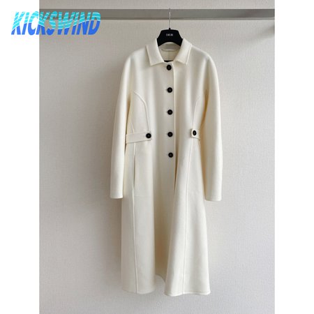Dior Single-Breasted Long Double-Faced Cashmere Coat White