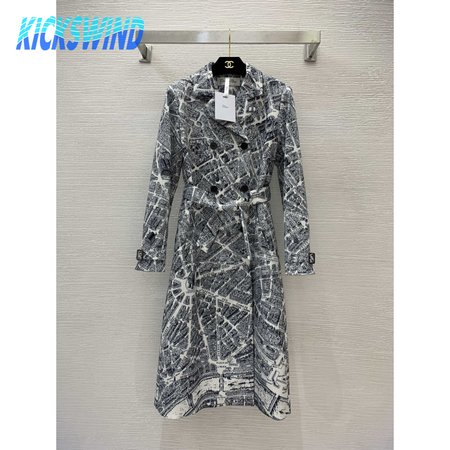 Dior Trench Coat White And Black Technical Taffeta With Plan De Paris Motif