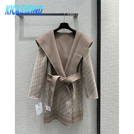 Dior Logo Reversible Wool Mid-Length Hooded Coat