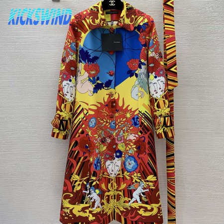 Dolce & Gabbana Cupid-Print Button-Down Lapel Slim-Fit Trench Coat