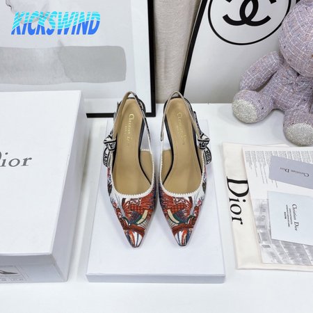 Dior J'Adior Slingback Pump White Multicolor Dior Jardin d'Hiver Embroidered Cotton 35-39