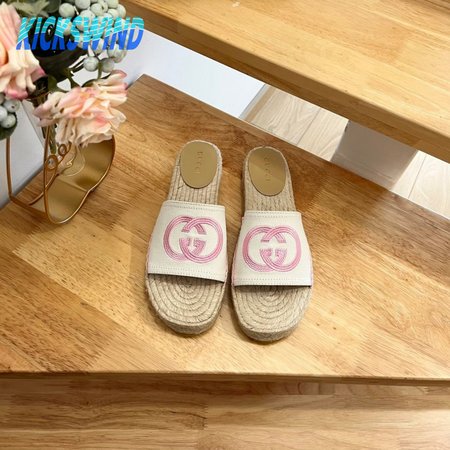 Gucci Espadrille Slide With Interlocking G White/Pink 35-41