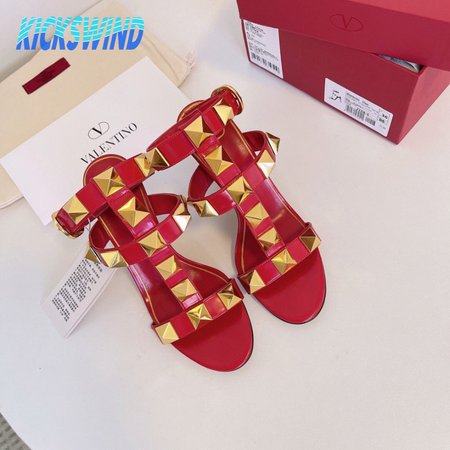 Valentino Roman Stud Calfskin Sandal 100mm Red 35-39