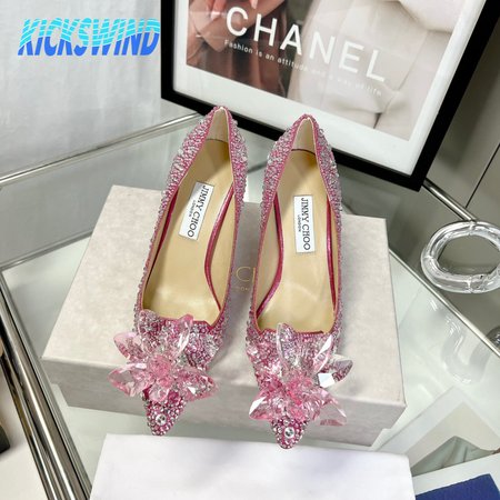 Jimmy Choo Alia Rose Mix Suede and Crystal Covered Pointy Toe Pumps 35-39