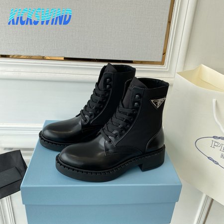 Prada Brushed-Leather And Re-Nylon Boots 35-40